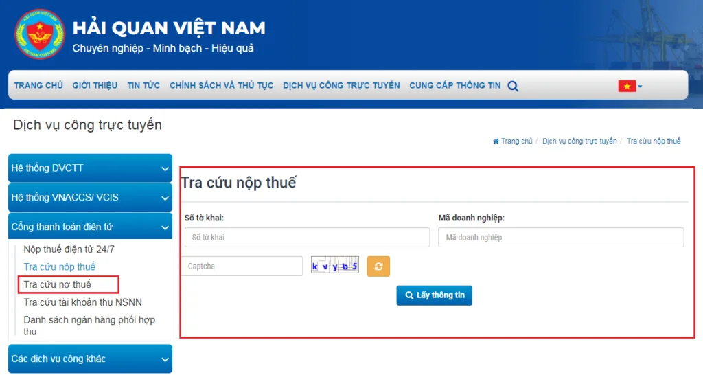 Hệ thống sẽ hiển thị các thông tin và trạng thái của tờ khai mà bạn cần tra cứu