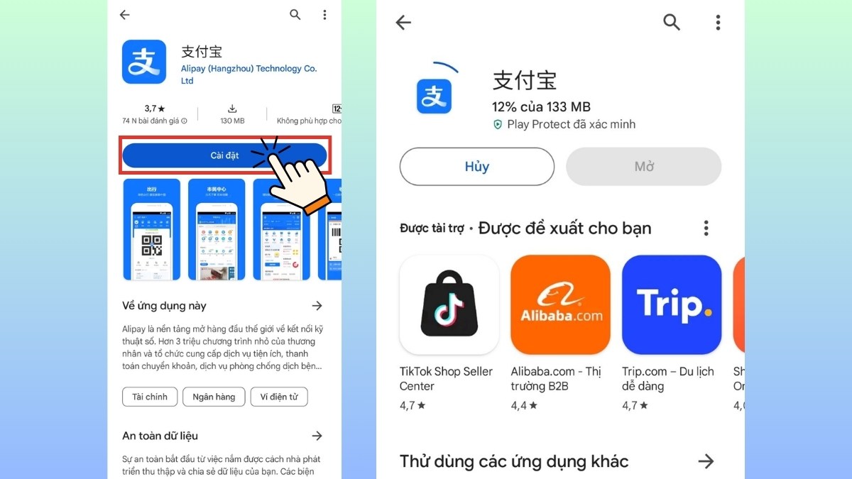 Cài đặt app Alipay