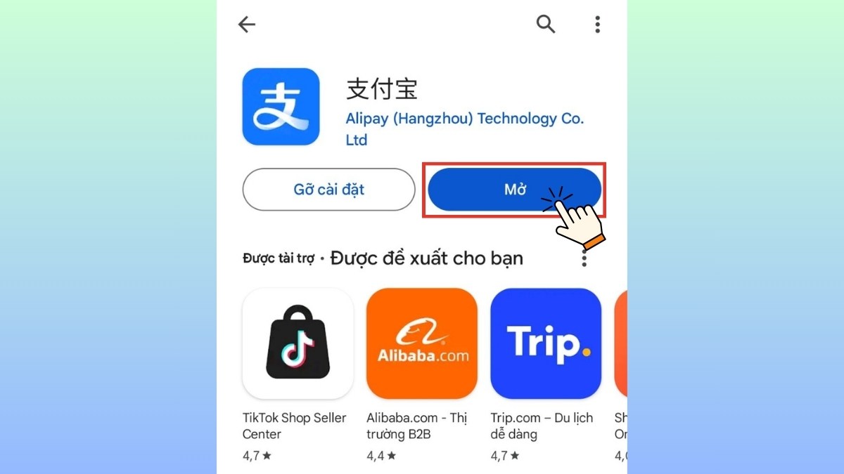 Mở ứng dụng Alipay