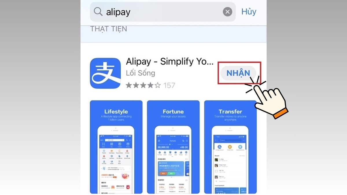 Mở app Alipay sau khi tải xuống và cài đặt